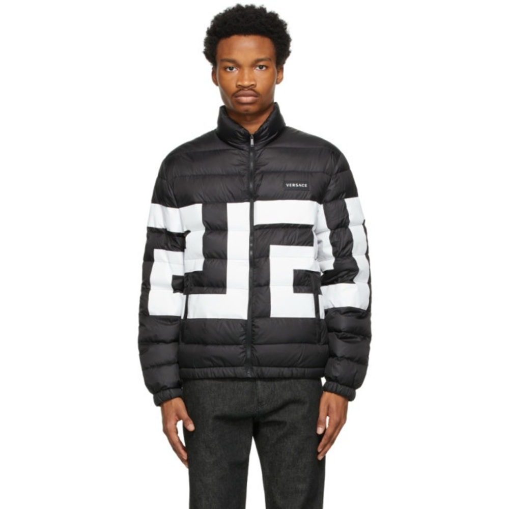 Versace Black Down Greca Puffer Jacket - image 1
